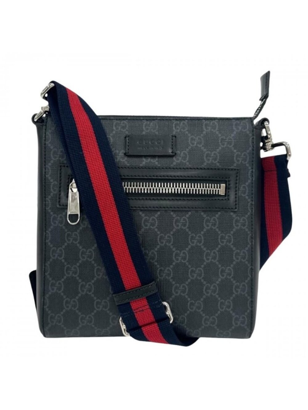 Gucci Shoulder Bag Web Stripe Crossbody GG Supreme Canvas Leather Black
